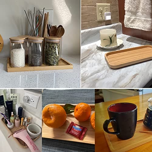 Bamboo Vanity Tray Bamboo Counter Tray Rack for Organizing Decor Display Toilet Tank Top Tray Pallet, Bathroom Storage Vanity Pallet 11.8 x 6 x 0.7in 6