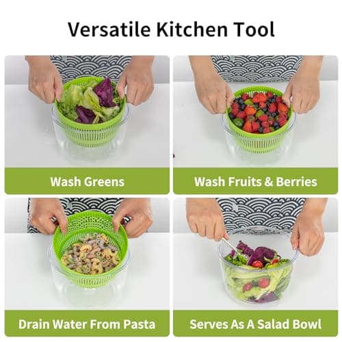 Salad Spinner, Fruit and Vegetable Washer, Spin and Dry Salad Greens, 3 QT Lettuce Spinner with Bowl and Mesh Basket 6