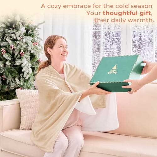 JOLLYVOGUE USB Heated Blanket Throw, Wearable & Portable Heating Electric Blanket for Adults, 3 Levels & 8 Heating Zone Shawl for Indoor & Outdoor, Beige (Battery Not Included) 9
