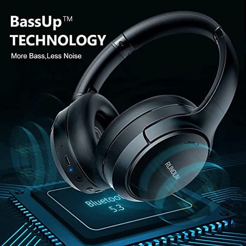 RUNOLIM Hybrid Active Noise Cancelling Headphones, Wireless Over Ear Bluetooth Headphones with Microphone, 70H Playtime, Foldable Headphone with HiFi Audio, Deep Bass for Home Travel Office 6
