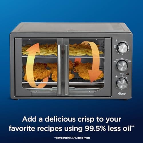 Oster Extra-Large French Door Toaster Oven, 6-in-1 Countertop Air Fryer Oven, Stainless Steel 6