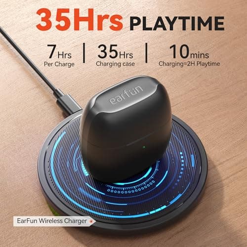 EarFun® Air True Wireless Earbuds, Bluetooth Earbuds with 4 Mics, Sweatshield™ IPX7 Waterproof with Volume Control, USB-C Fast Charge, in-Ear Headphones with Wireless Charging, Deep Bass, 35H Playtime 6