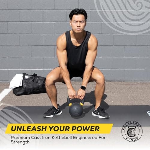 Kettlebell Kings Powder Coated Kettlebell Weights - 9-97 lb Strength Training Kettlebells for Men and Women - Hand Weights Workout Gym Equipment - Weights Set for Home Gym- New 6