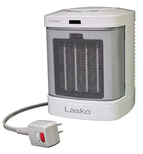 Lasko Portable Electric Ceramic Space Heater with ALCI Plug for Bathroom Use, 2 Heat Settings and Simple Heat Button, 8 Inches, White, 1500W, CD08200 8