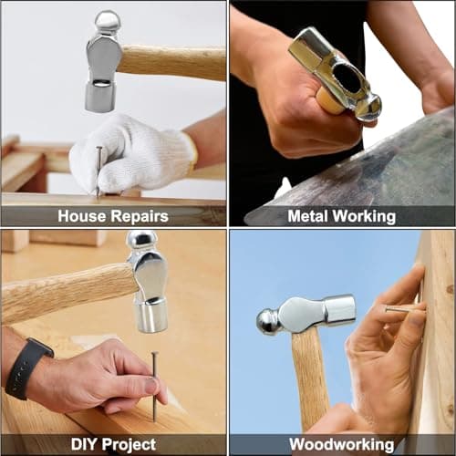 Mini Wooden Handle Round Head Hand Hammers,1 PCS Reinforced Ball Hammer,Round Head Wooden Handle,Escape Tool Hand Hammer for Prying Nails,Woodworking,Repairing,DIY 7