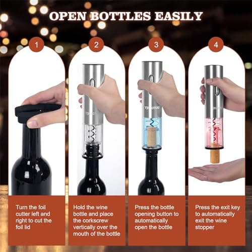 Electric Wine Bottle Opener -The Wine Gift Set, Includes a Charging Wine Bottle Opener, Wine Aerator, Vacuum Wine Preserver, Storage Base, Foil Cutter & USB Cable (Stainless Steel) 5