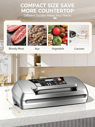 95kpa Vacuum Sealer Machine, Commercial Full Automatic Food Sealer, Vacuum Sealer for Food with Cutter, 10 Pre-cut Bags & Bag Rolls and Accessory Hose, Fully Starter Kits, Dark Blue Bright Silver 2