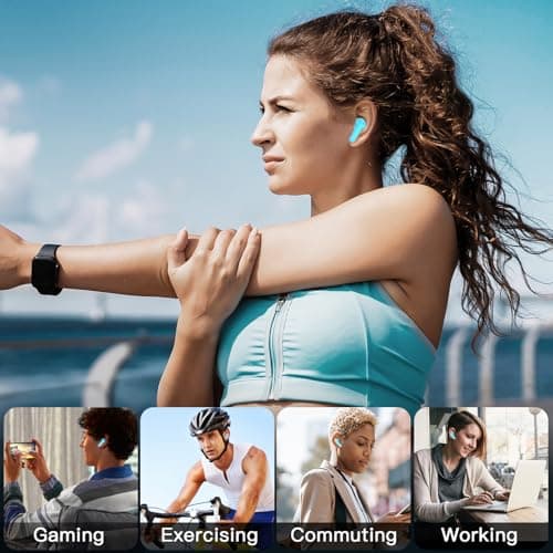 kurdene Wireless Earbuds, Bluetooth 5.3 in Ear Buds Light Weight Headphones with Deep Bass Sound,48 Hours Playtime Headset,Clear Calls Earphones with Mics for Sports Workout Blue 6