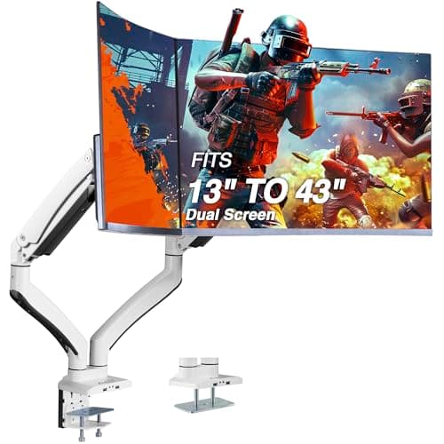 AVLT Dual Monitor Arm Desk Mount for 13"–43" Flat/Curved Screens with USB-A Pass-Through, Full Motion Height Adjustable Swivel Tilt Rotation VESA/C-Clamp/Grommet/Cable Management, White