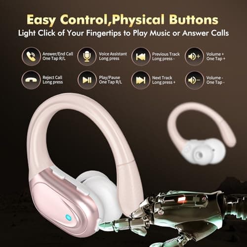 Wireless Earbuds Bluetooth Headphones 80hrs Playback Ear Buds Power Display with Noise Canceling Mic Headsets for Sports/Workout/Running Rose Gold 6