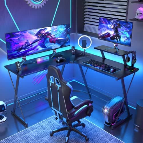 Mr IRONSTONE L Shaped Gaming Desk Corner Computer Desk, Home Office Desks Writing Workstation with Large Monitor Stand, Easy to Assemble (Black,51 Inch) 7