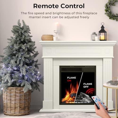 43” Electric Fireplace Mantel Freestanding Electric Fireplace, Remote Control, Adjustable Led Flame, 750W/1500w Cream 5