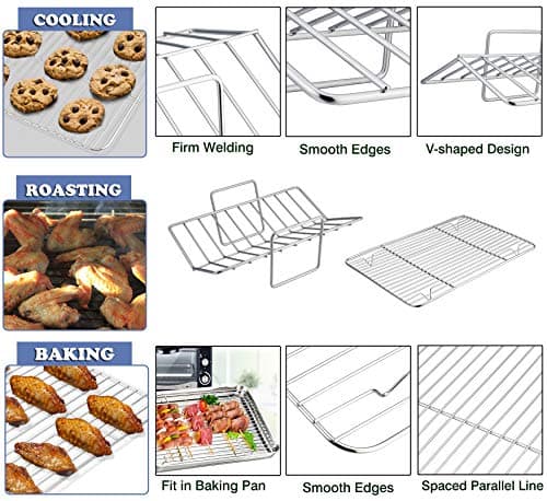 P&P CHEF 16" Roaster Roasting Pan with Baking Rack and V-shaped Rack, Stainless Steel Rectangular Lasagna Pan with Handles for Turkey Chicken, Healthy & Dishwasher Safe, 3 Pieces, Silver 5