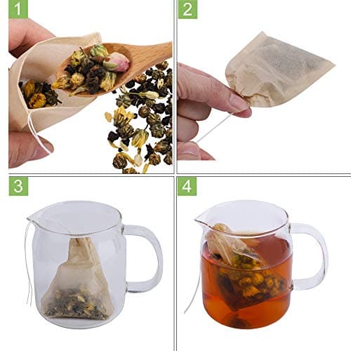 Aksuaple Eco-Fil Disposable Tea Filter Bags for Loose Tea, Wood Pulp Material, Biodegradable and Compostable, Unbleached Empty Tea Infuser Sachets with Drawstring, 100 Pack (3.2inch x 4.0inch) 6