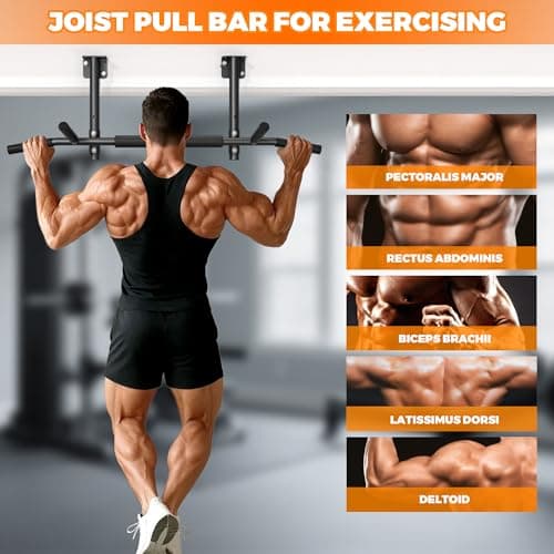 Joist Mounted Pull Up Bar,42" Wide Bar Ceiling Mount Chain Up Bar Adjustable Height,for Home Gym,Cross Training Strength Building,up to 350LBS 7
