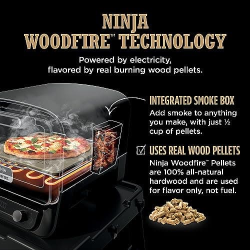 Ninja Woodfire Outdoor Pizza Oven, 8-in-1 Portable Electric Roaster Oven, Heats up to 700°F, 5 Artisan Pizza Settings, Integrated BBQ Smoker Box, Includes Flavored Wood Pellets, Terracotta Red 10