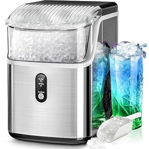 Nugget Ice Maker Countertop, 35Lbs/24H Portable Table Top Machine with Chewable & Crushed Ice, Self-Cleaning, One-Touch Operation for Home, Kitchen & Office(Stainless Steels Silver)