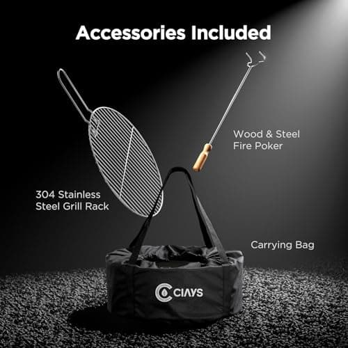 CIAYS Smokeless Firepit, 19 Inch Fire Pit for Camping with Patented Technology, Portable Fire Pit for Outside with Steel Grill Rack, Fire Poker, and Bag, Easy Setup and Storage, Wood Burning 6