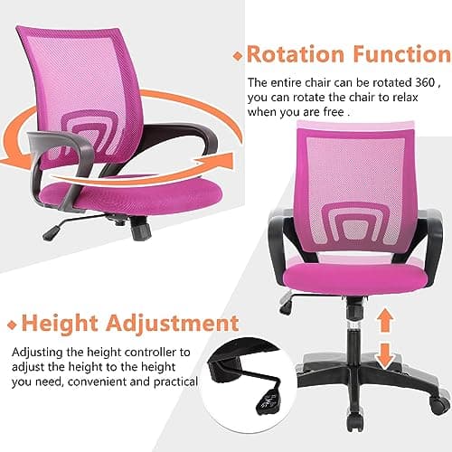 PayLessHere Home Office Chair Desk Computer Chair Adjustable Ergonomic Chair Lumbar Support Armrest Executive with High Density Mesh 360 Degree Swivel Chair for Men Women Adults Chair (Pink) 6
