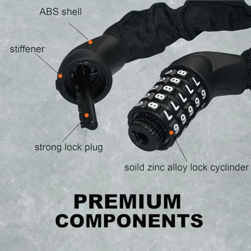Rifarter Bike Lock Chain, 5 Digit Combination Heavy Duty Anti-Theft Bicycle Chain Lock, 3.2 Feet Long Security Resettable Bike Locks for Road, Mountain Bike, Scooter, Door, Gate, Fence, Black 5