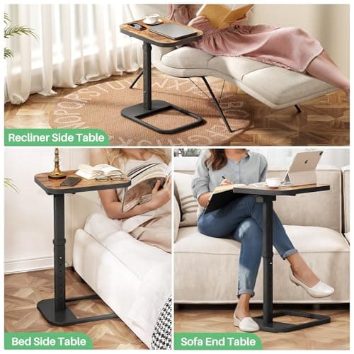 Kitstorack TV Tray Table, Adjustable Height & Flip-Top & Rounded Metal Corners, Snack Table for Couch, Sofa, Bed, Chair, Living Room, C Shaped End Side Table for Eating, Dinner or Laptop, Small Spaces 9