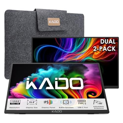 Kado Dual Portable Monitor Setup - 2-Pack 15.6" 1080p IPS Triple Monitor Extender for Laptop, 1920x1080 HDMI USB-C 180° Kickstand Built-in Speakers, Stacked Desktop Setup Office Gaming Daytrading