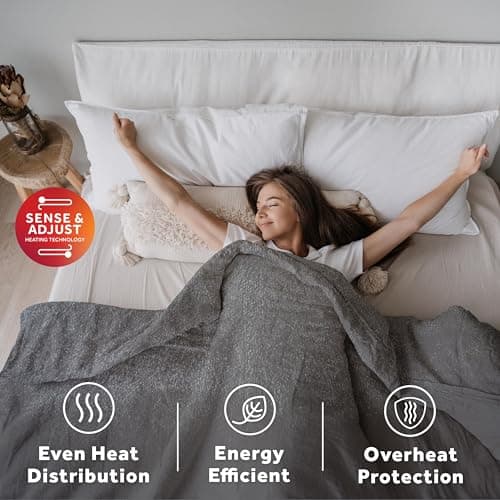 Sunbeam Electric Wi-Fi Connected Loftec Electric Heated Blanket, 10 Heat Settings, 10-Hour Auto Off, Fast Heating, Smart Heating Blanket, Voice & Wired Controller, Night Fog Grey, Full, 84" x 72" 6