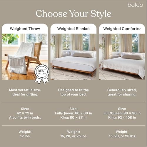 Baloo Weighted Blanket for Adults 25 lb King (Pebble White, 80"x87") | Cool & 100% Cotton | Glass Microbead Fill 5