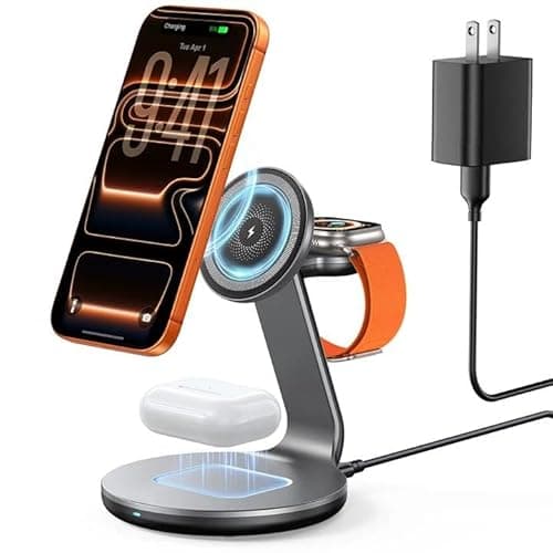 HERRBOLPRO 3 in 1 Charging Station for Apple Compatible with Magsafe Charger Stand for iPhone 17 16 15 14 13 12 Wireless Charging Station for AirPods Wireless Charger for iWatch Series
