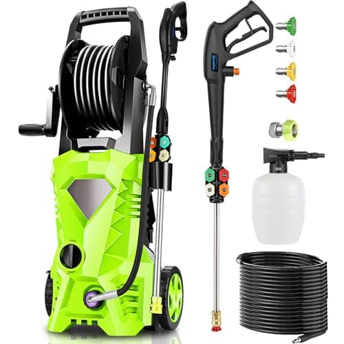 Electric Pressure Washer 5000 PSI 2.8 GPM High Power Washer with 4 Pressure Nozzle and Foam Cannon, powerwashers for Home, Car Washing, Fence Cleaning, Patio, Green