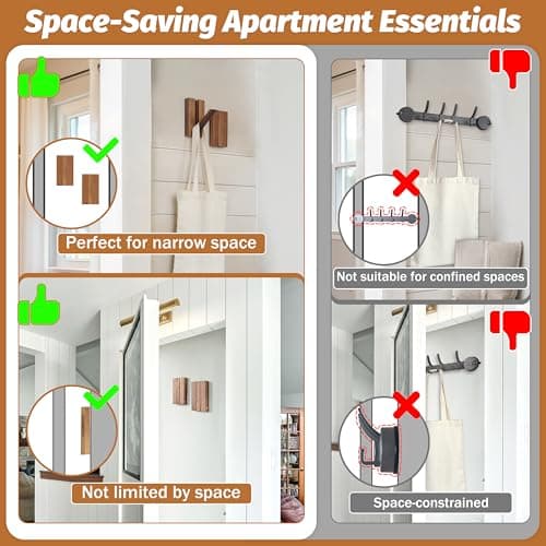 KYIAANY Foldable Wall Hooks 2Pack: Rustic Wooden Coat Hooks Mounted for Heavy Duty Hanging Hats Bags Beach Towels, Space Saving Minimalist Design for Aesthetic Homeowner 8