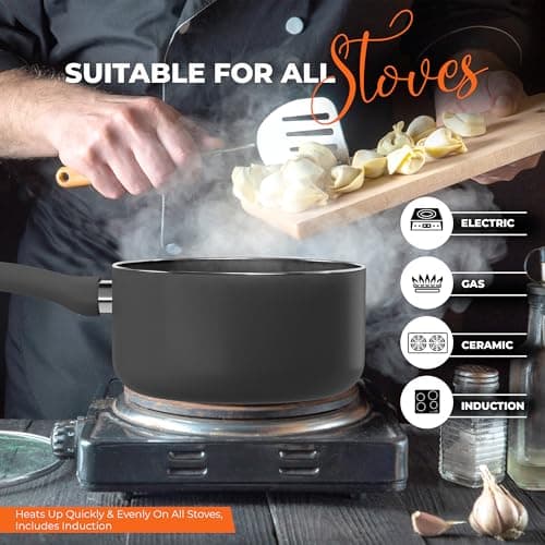 Utopia Kitchen 2 Quart Detachable handle Nonstick Saucepan with Glass Lid, Multipurpose Use for Home, Kitchen or Restaurant, Grey & Black 7