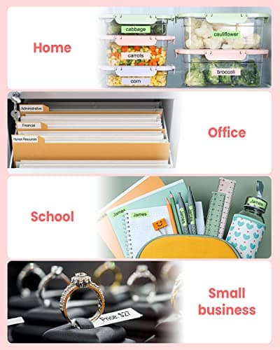 Vixic Pink Label Maker, D210S Label Maker with Tapes Waterproof, Handheld Label Makers Labeler Includes USB-C for Power, Easy-to-Read Screen, Multiple Fonts Icons Frames for Home Office Organization 6