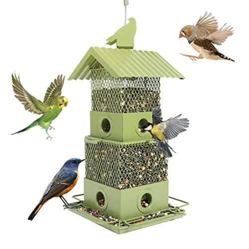 Metal Bird Feeders Outdoor,Squirrel Proof Hanging Metal Bird Feeder,6.2lbs Large Capacity, 8 Ports, Wild Birdfeeder for Outside Finch Cardinal Chickadee Blue Jay-Green
