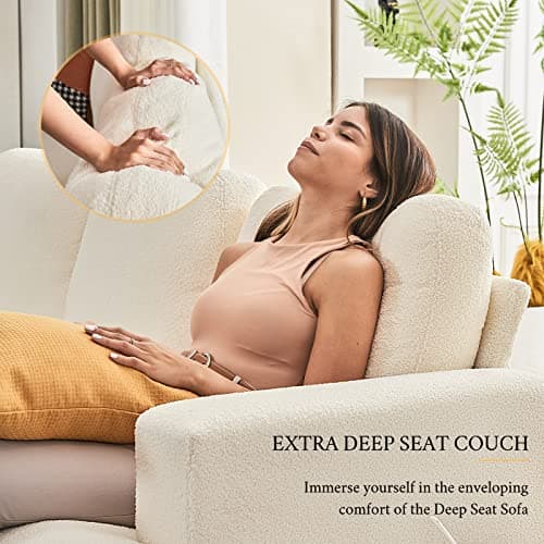VanAcc 89 Inch Sofa, Comfy Sofa with Extra Deep Seats, 3 Seater Sofa- Modern Couch, Couch for Living Room Apartment Lounge, Offwhite Bouclé 5
