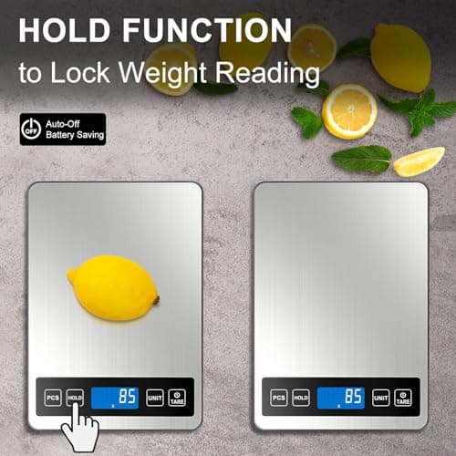 Fuzion Food Scale, 1g/0.1oz Digital Kitchen Scale - 22lb, 7 Units, Tare & PCS, Rechargeable Power, Tempered Glass & Stainless Steel - Food Weight Scale Grams and Ounces for Cooking, Baking 5