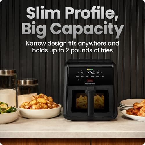 Chefman Air Fryer TurboFry 7-Qt, 6-in-1 High-Powered 450°F Cooking for Crispier Results, Compact Space-Saving Design, Air Fry, Bake, Broil, Reheat, Dehydrate, Defrost, Fast & Even Cooking – Black 5