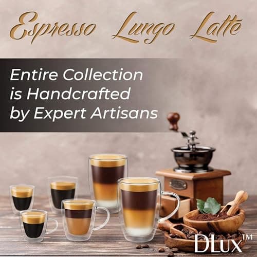 DLux Espresso Coffee Cups 3oz, Double Wall, Clear Glass Set of 2 Glasses, Insulated Borosilicate Glassware Tea Cup Mug 7