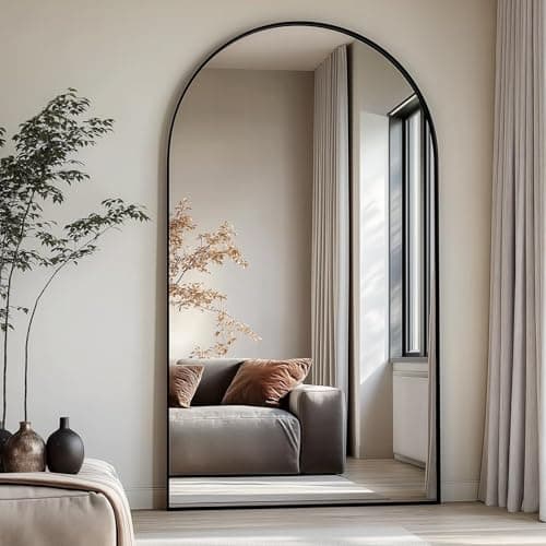 Dewfig Arched Full Length Mirror, 76"x34" Large Floor Mirror, Full Body Mirrors for Leaning or Hanging, Standing Mirrors for Bedroom, Living Room,Dressing Room, Aluminum Alloy Frame, Black