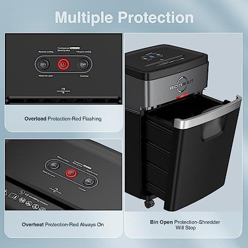 BONSEN Paper Shredder, 20-Sheet 60 Mins Nonstop Heavy Duty Paper Shredder for Office, 60dB Ultra Quiet Cross-Cut Shredder with 6.6 Gals Basket, Anti-Jam CD and Credit Shredder for Home Office (S3104) 6