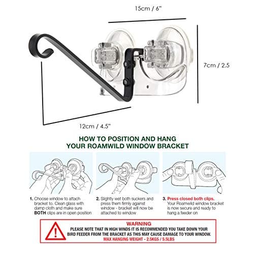 Roamwild Window Mounted Bird Feeder Bracket with Super Strong New Dual Suction Cups Outdoor 4