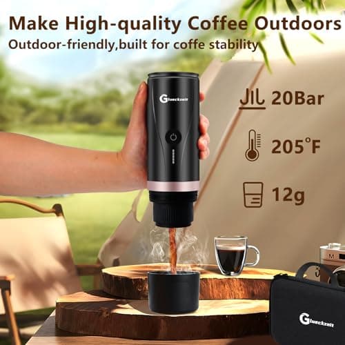 Glueckzeit Self-Heating Portable Electric Espresso Machine,Type-C Travel Coffee Machine for Car & Camping, Compatible With Ground Coffee & coffee capsules for Ideal for RV, Hiking, Office - Black 9