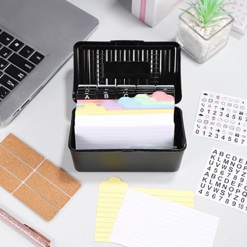 Index Card Set - 3x5, Organizer Box with Dividers, 100 Ruled, 125 Colored Cards, 35 Dividers, 6 Labels, 2 Stickers, 2 Rings, 1 Pen 4