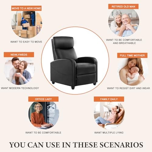 Sweetcrispy Massage Recliner Chair for Adults, Adjustable Home Theater Seating with Lumbar Support for Living Room, Modern Fabric Reclining, Black 7