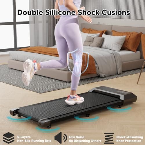 DeerRun Walking Pad 2 in 1 Under Desk Treadmill, 2.5HP Low Noise Walking Pad Running Jogging Machine with Remote Control for Home Office, Lightweight Portable Desk Treadmill Installation Free 5