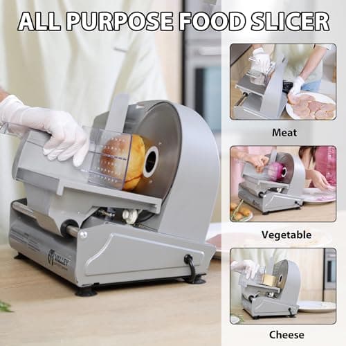Valley Sportsman Meat Slicer Machine for Home - Electric Food Slicer with 7.5" Stainless Steel Blade, Adjustable Thickness Deli Slicer Cuts Meat, Bread, Cheese, Easy to Clean, Sliver 7