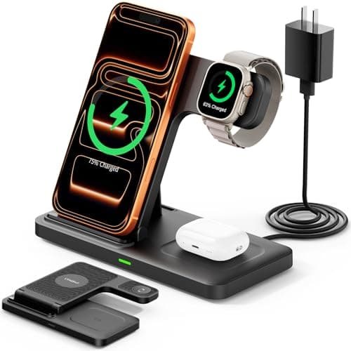 3 in1 Wireless Charger for iphoneAir17 16 15 14 13 12 11 XR 8, Apple Charging Station for AppleWatch 10/9/Ultra/8/7/SE/6/5/4 & AirPods Series, Wireless Charging Station for Multiple Devices Apple