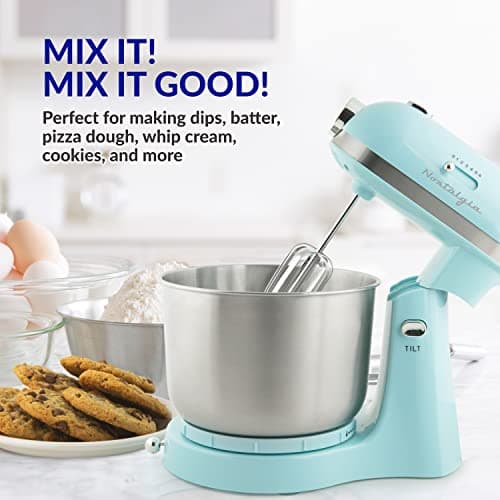 Nostalgia Classic Retro Professional 3.5 Qt Stand Mixer with Tilt Head and Stainless Steel Bowl, Six-Speed, Includes Dough Hooks and Beaters, Aqua 2
