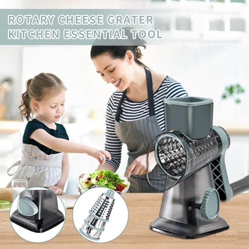 Eleko Meyar Cheese Grater with Handle, Multifunctional Manual Rotary Cheese Grater - Cheese Shredder Easily Chop Carrots, Potatoes, Vegetables and Fruits and Easy to Clean(blue) 7