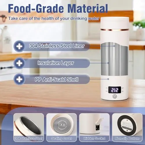 Travel Electric Kettle Portable Mini Kettle,Small Hot Water Boiler with 4 Temperature Settings,304 Stainless Steel,Fast Boiling Water with Auto Shut-Off and Boil Dry Protection,400ml (Beige, 400ML) 6